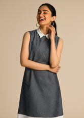 Dotted Shift Dress with Collar